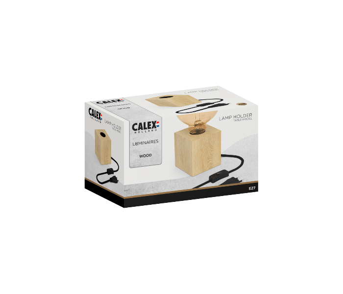 Calex | Tischleuchte | FSC 100% Holz | E27 Fassung | Mit Schalter | 1,8M Kabel
