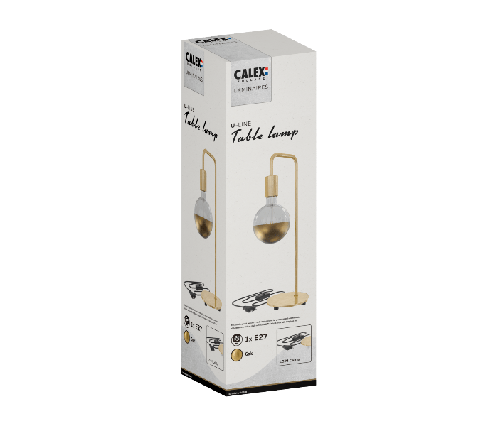 Calex | U-Line Tischleuchte | Gold | E27-Fassung | Mit Ein/Aus-Schalter | Max. 1x60W | H53cm | 150cm Kabel