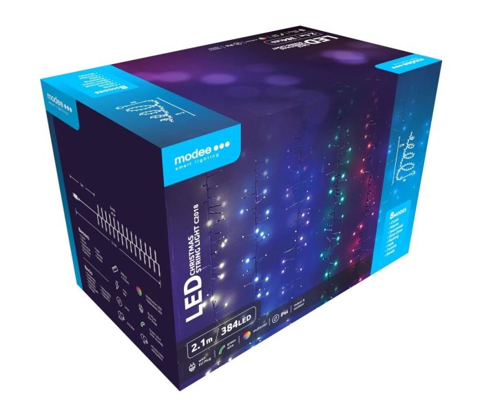 Modee | Weihnachtsbeleuchtung LED-Lichterkette | 2,1m | 384 Lichter mit 8 Lichtstufen | IP44 | Mehrfarbig