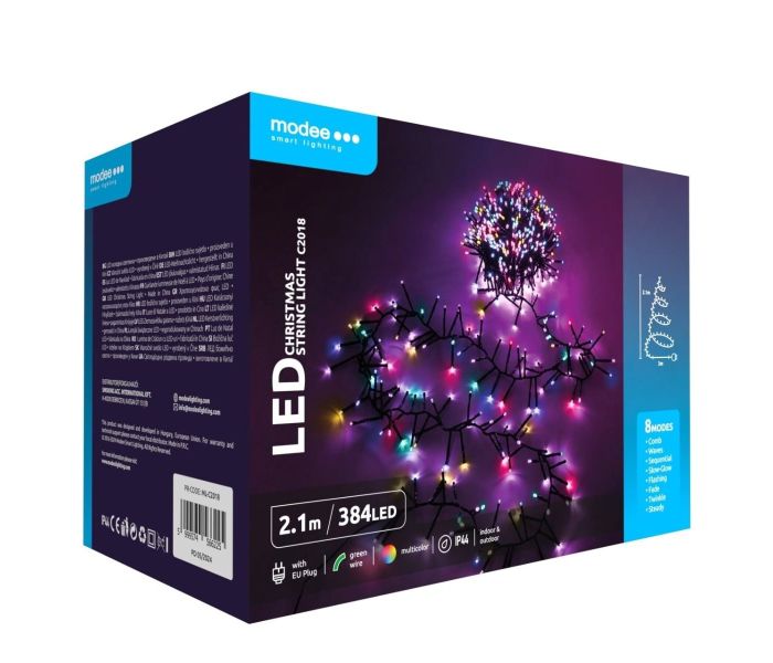 Modee | Weihnachtsbeleuchtung LED-Lichterkette | 2,1m | 384 Lichter mit 8 Lichtstufen | IP44 | Mehrfarbig