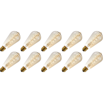 Lighto | LED filament | Grote fitting E27 | Edison lamp | Goud | 64mm | 4W | 10 stuks