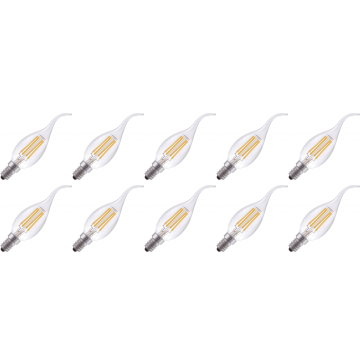 Lighto | LED filament | Kleine fitting E14 | Kaarslamp tip | Helder | 35mm | 4W | 10 stuks