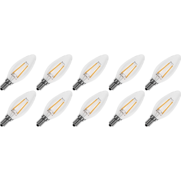 Lighto | LED filament | Grote fitting E27 | Kaarslamp | Helder | 35mm | 2W | 10 stuks