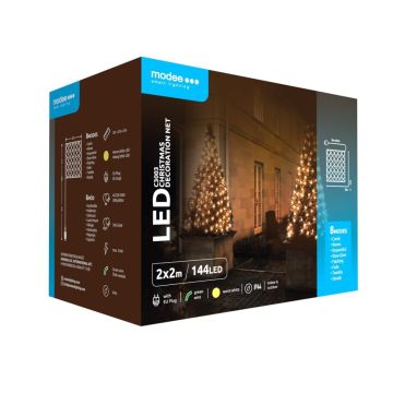 Modee | Kerstverlichting LED lichtsnoer | 2 x 2m | 144 Lichtpunten met 8 Lichtstanden | IP44 | Warm Wit Licht