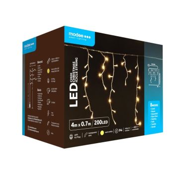 Modee | Kerstverlichting LED lichtsnoer | 4m en 70cm hoog | 200 Lichtpunten met 8 Lichtstanden | IP44 | Warm Wit Licht