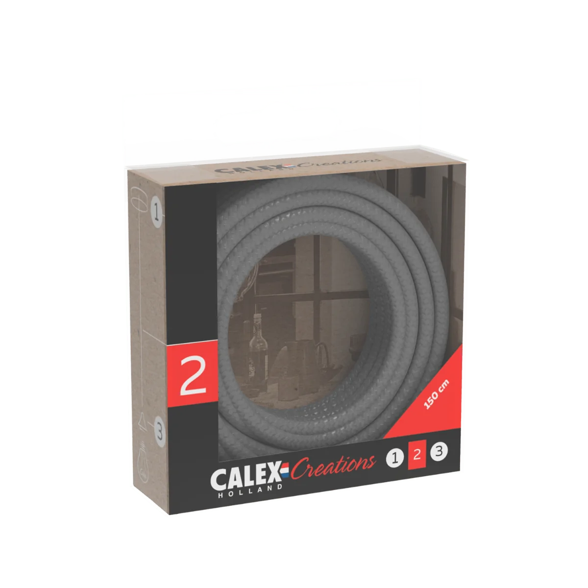 Calex | Textilummanteltes Kabel | 2x0,75mm² | 1,5M | Metallic Grau | 60W